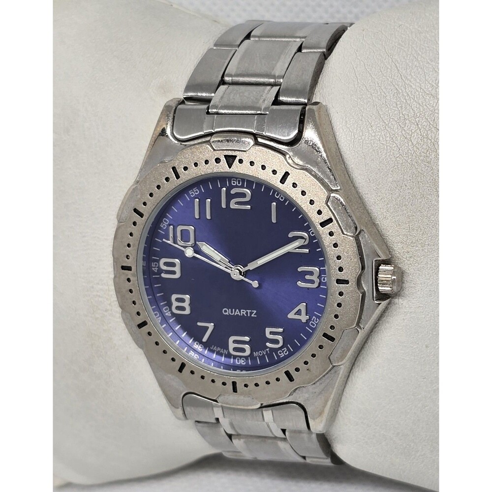 Mens Advance Puritan Round Silver Tone Blue Dial Bracelet Band Watch 13 - Picture 2 of 8